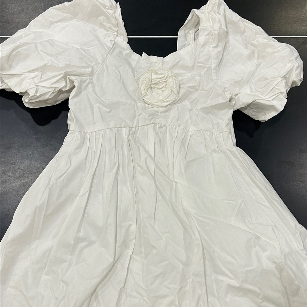 Zara White Puff Sleeve Girls Dress with Rosette